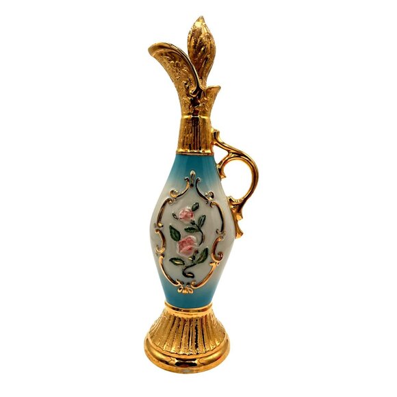 Vintage Jim Beam Gold & Blue Floral Decanter 18" 1963 Porcelain Collectible - Picture 1 of 13